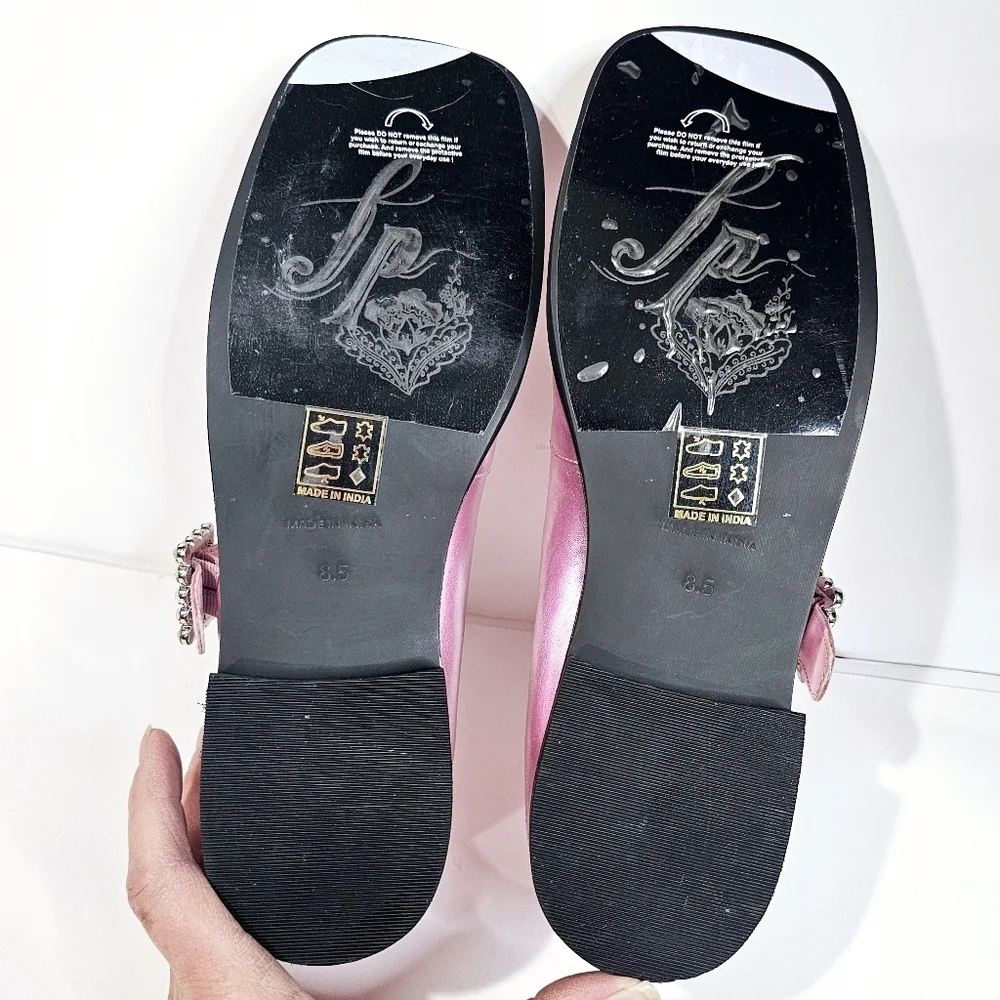 Free People Rumor Diamante Mary Janes Flats Pink Faux Leather - Picture 10 of 10